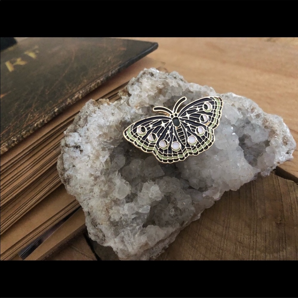 SOLD-MoonPhase Moth Brooch/Pin - Picture 7 of 7